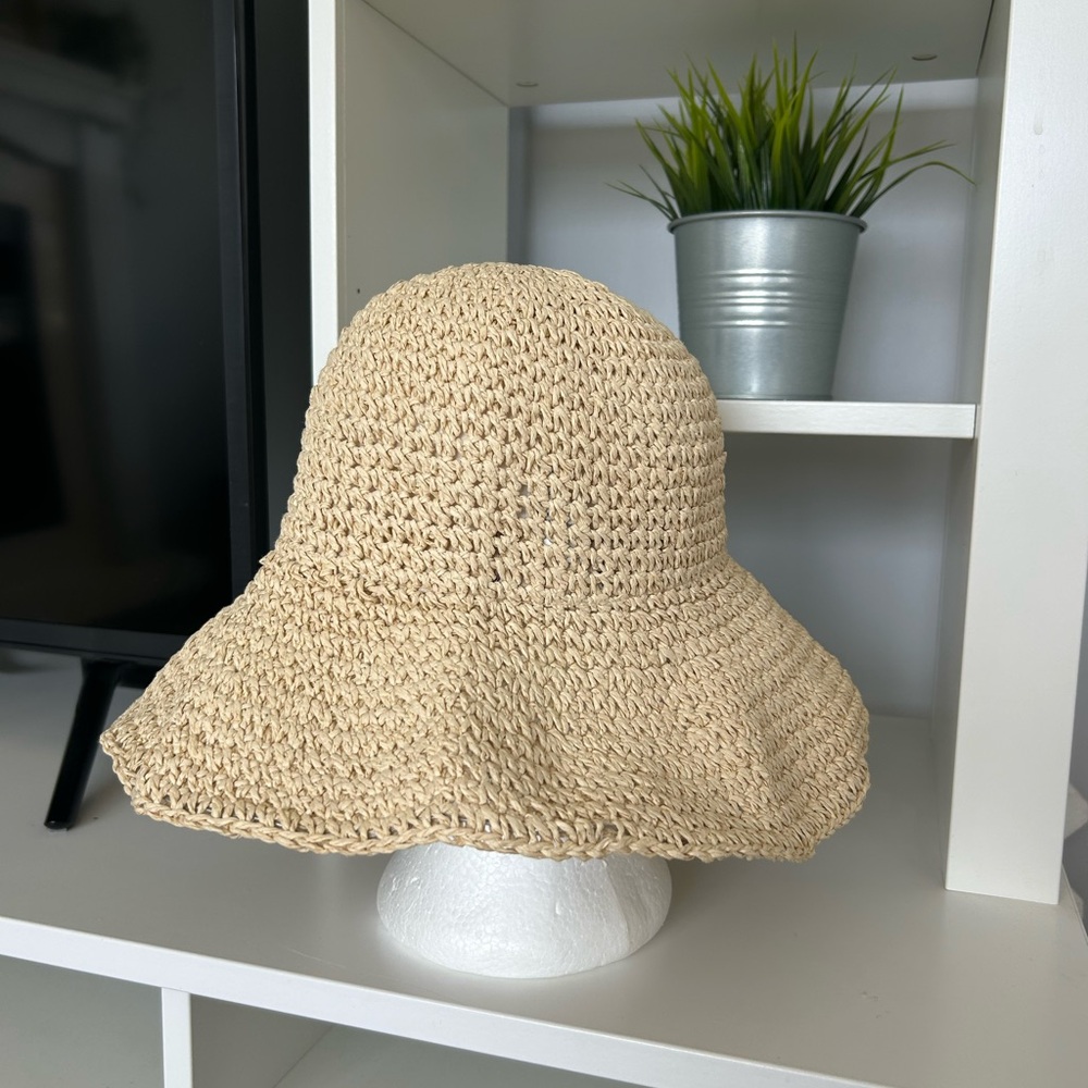 David and Young Crochet Straw Sun Hat in Natural Beige